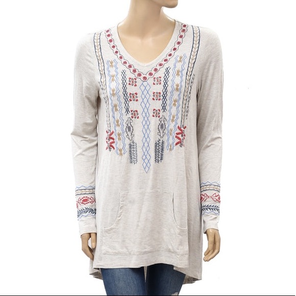 Soft Surroundings Heathered Jersey Knit Embroidered Tunic Top Size Small - Picture 5 of 12